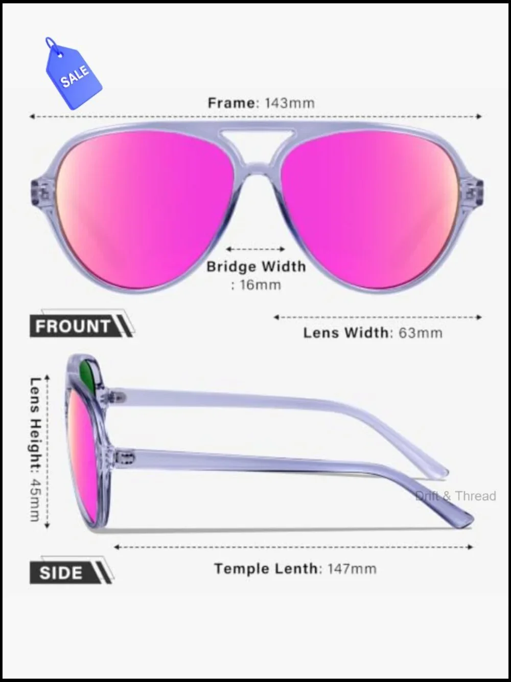 Polarized Aviator Sunglasses Women Sporty Tangle Free Frame UV Protection